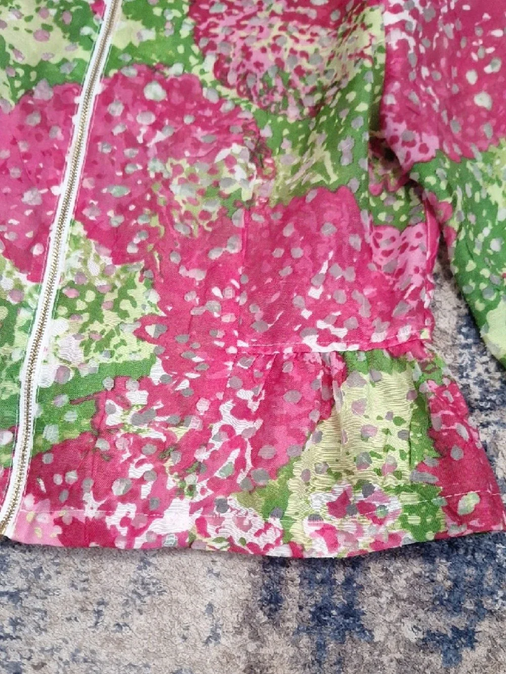 Ruby Rd Women's Floral Semi Sheer Zip Front Peplum Jacket Size 14